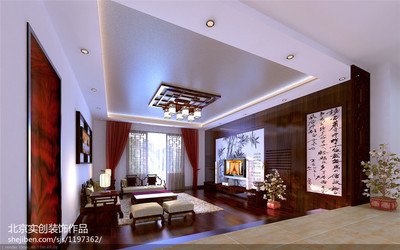 字畫紅木桌椅打造名流花園129平典雅中國-裝修設計效果圖-北京實創裝飾設計師作品-設計本